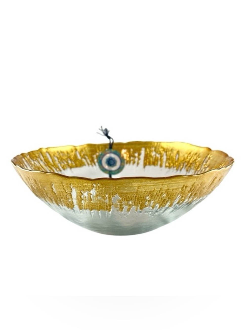 Handcrafted Turkish Glass Bowl - Gold Gilded Sunburst 6.75” NWT
